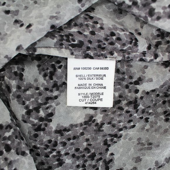 Joie Silk Blouse XS Gray White Floral Semi Sheer V Neck Puff Sleeve 34 Sleeve - Picture 9 of 12